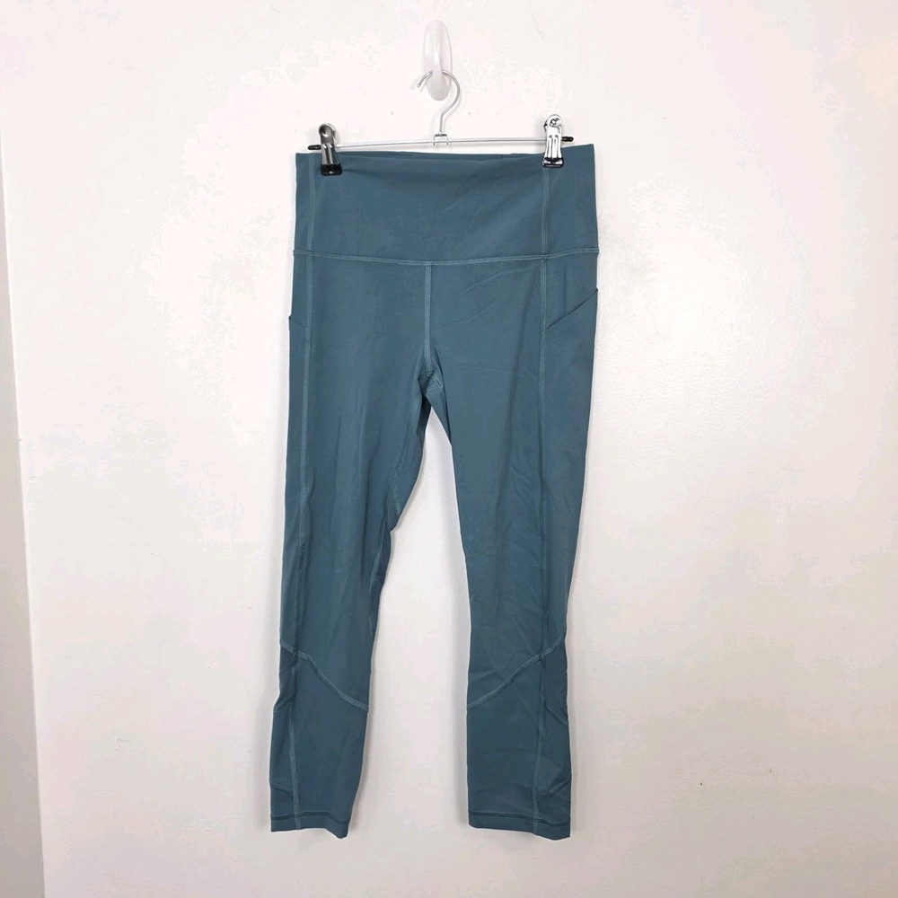 Lululemon Teal Blue Athletic Stretch Fitness Workout 7/8 Capri Leggings Size 4